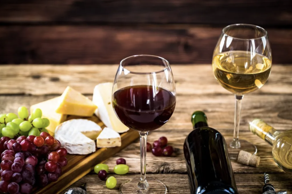 Brie, Grapes, Melba & wine